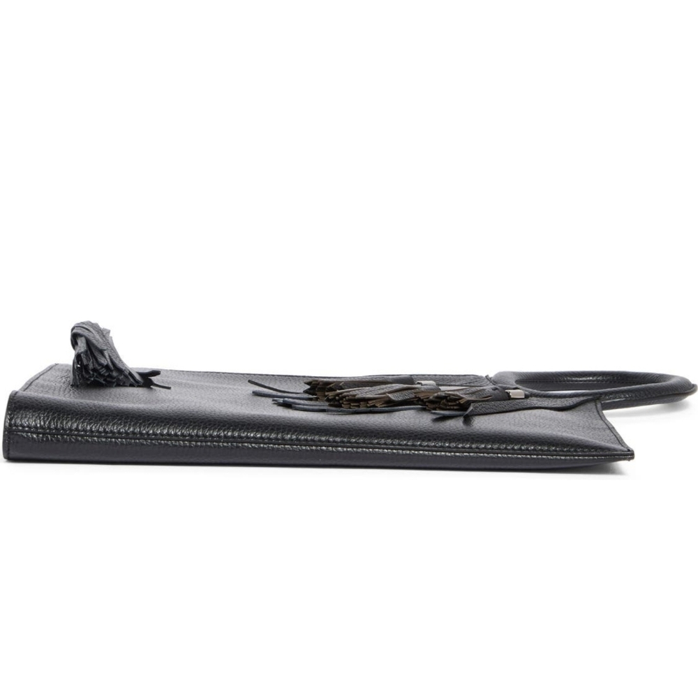 Sold Out Longchamp Trendy Black Leather Clutch Tassel Statment Purse Italy - Picture 6 of 7